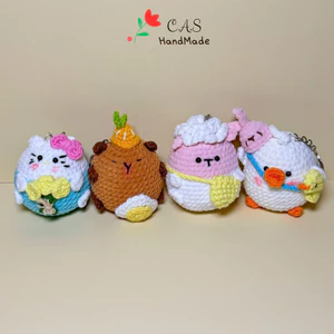 Móc khóa thú ú nu cute bằng len handmade, hình heo, capybara treo balo, quà tặng