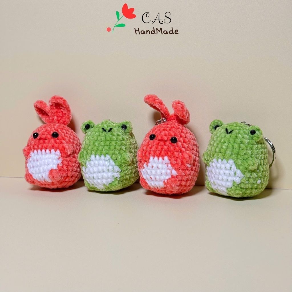 [Có sẵn] Móc khóa len bé thỏ và ếch handmade sợi len nhung siêu đáng yêu móc chìa khóa