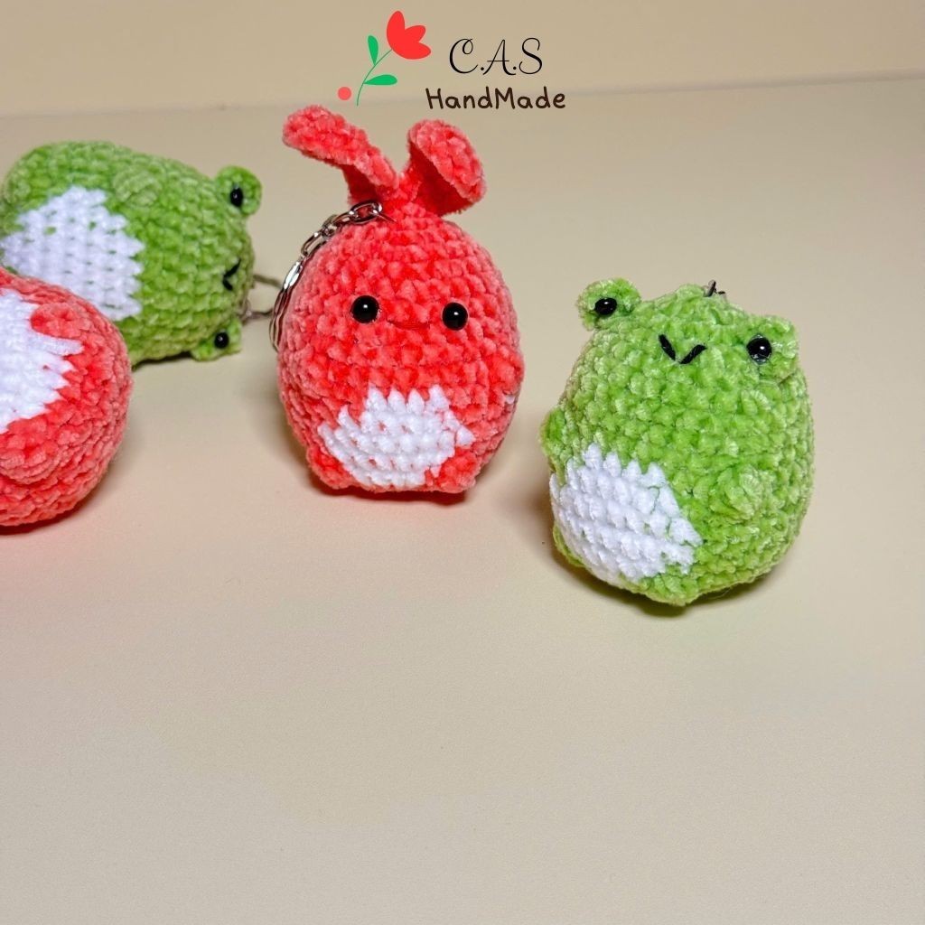 [Có sẵn] Móc khóa len bé thỏ và ếch handmade sợi len nhung siêu đáng yêu móc chìa khóa