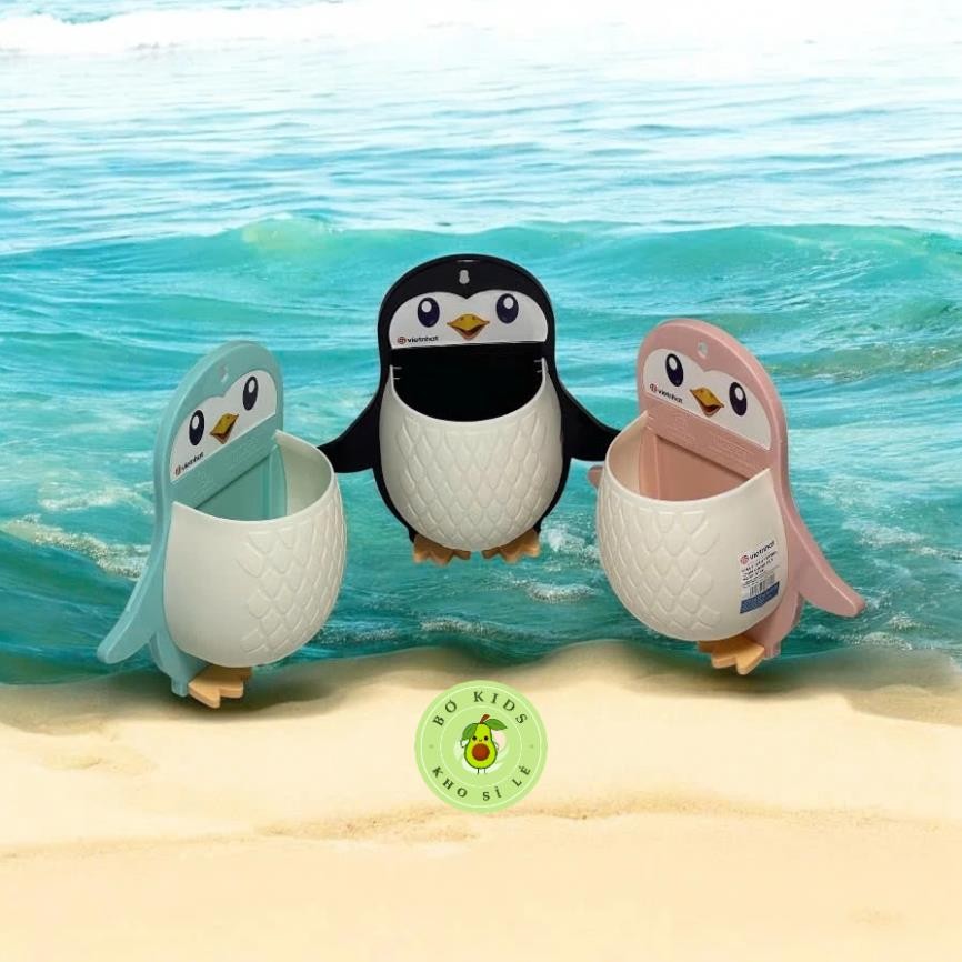 khay đựng đồ dán tường hình chim cánh cụt cute nhựa Việt Nhật (5706) khay để đồ nhà tắm cắm bàn chải VN AMIZIN