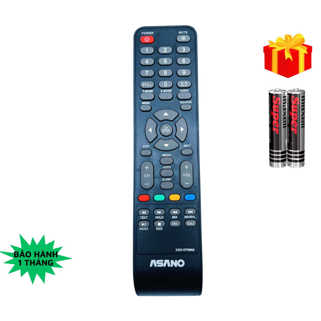 Remote điều khiển tivi Asano Mã 02, điều khiển TV Asano - Tặng kèm pin ...