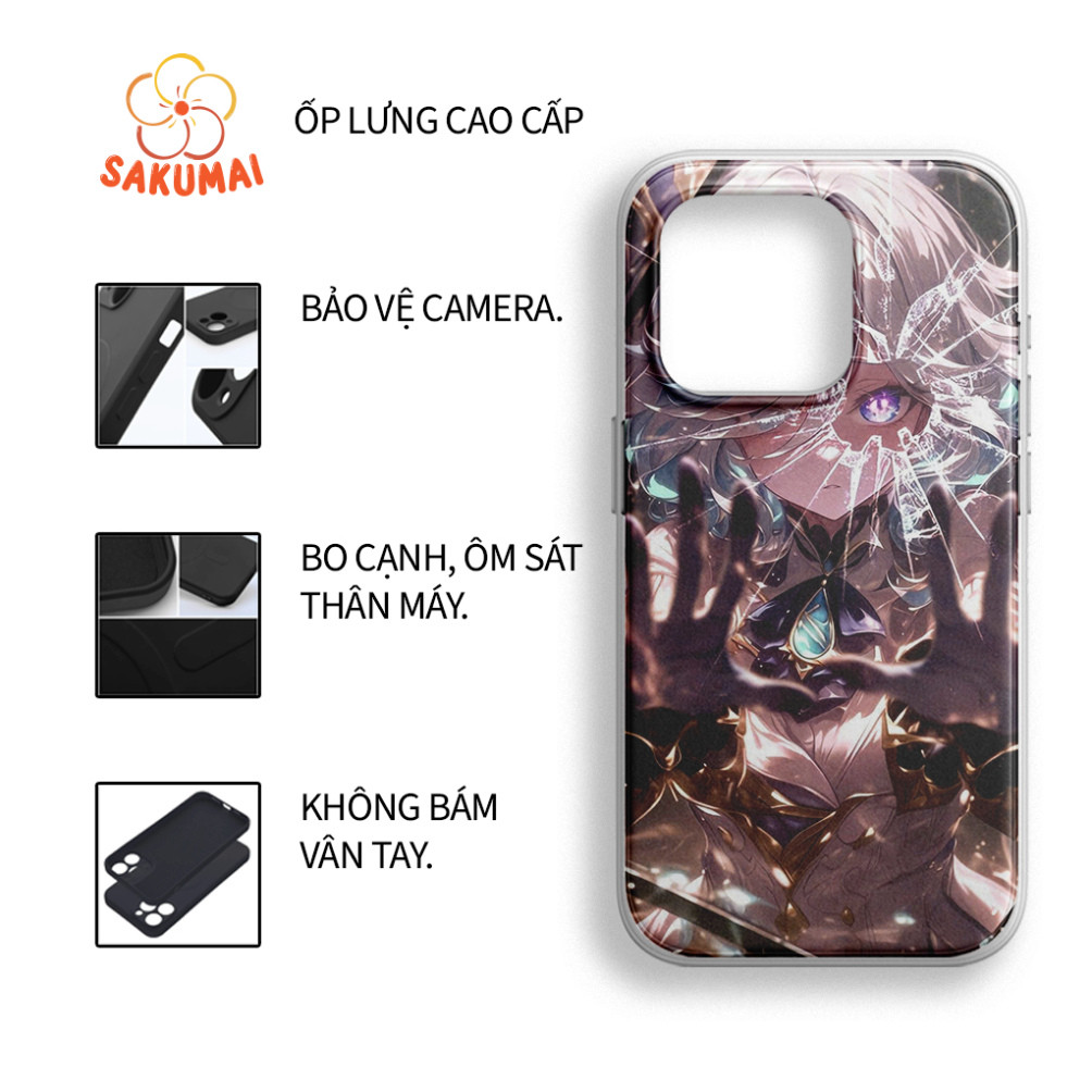 Ốp Anime, Ốp Lưng iPhone Genshin Impact Furina Mặt Kính Cao Cấp,Bảo Vệ Camera iP X/XS/XR/11/12/13/14/15/16/Pro - SakuMai