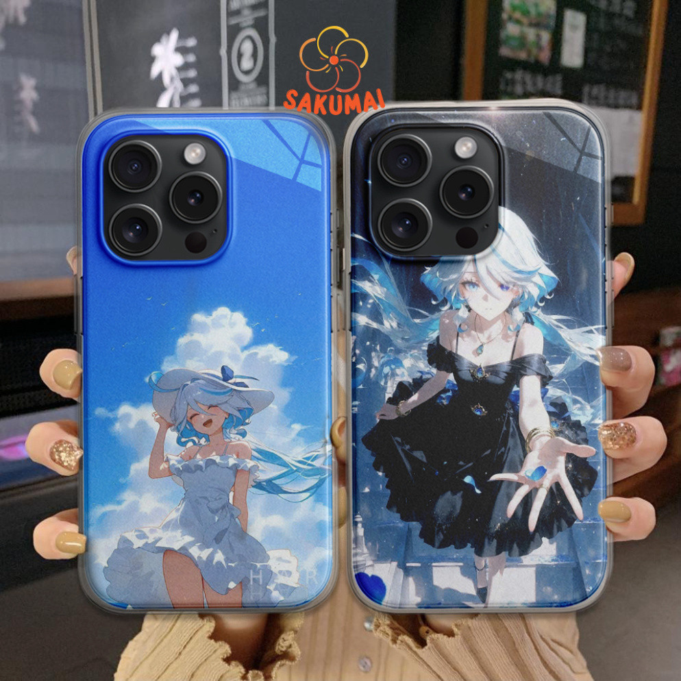 Ốp Anime, Ốp Lưng iPhone Genshin Impact Furina Mặt Kính Cao Cấp,Bảo Vệ Camera iP X/XS/XR/11/12/13/14/15/16/Pro - SakuMai