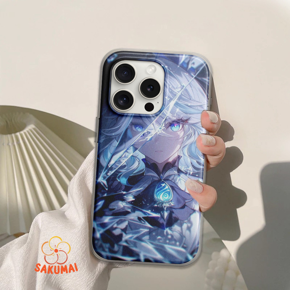 Ốp Anime, Ốp Lưng iPhone Genshin Impact Furina Mặt Kính Cao Cấp,Bảo Vệ Camera iP X/XS/XR/11/12/13/14/15/16/Pro - SakuMai