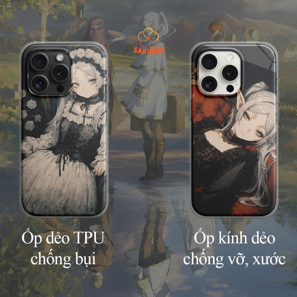 Ốp Lưng, Ốp Lưng Iphone Anime Frieren Kính Cao Cấp , Siêu Chống Sốc, Bảo Vệ Camera - iP X/XS/XR/11/12/13/14/15 - SakuMai