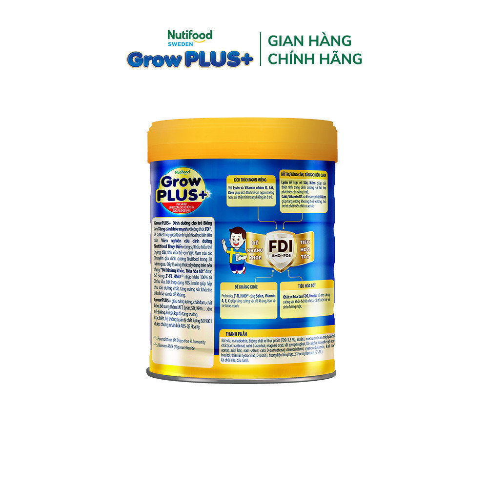 Sữa Bột Nutifood GrowPLUS+ Biếng Ăn (Xanh) 2+ - Tăng Cân Khỏe Mạnh (Lon 900g)