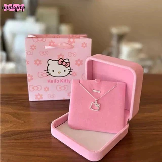 🍭Candy🍭Vòng Cổ Bạc Hello Kitty Cô Gái Dễ Thương KT Mèo Mặt Dây Chuyền Kim Cương Không Phai Màu Bạn Gái Tặng