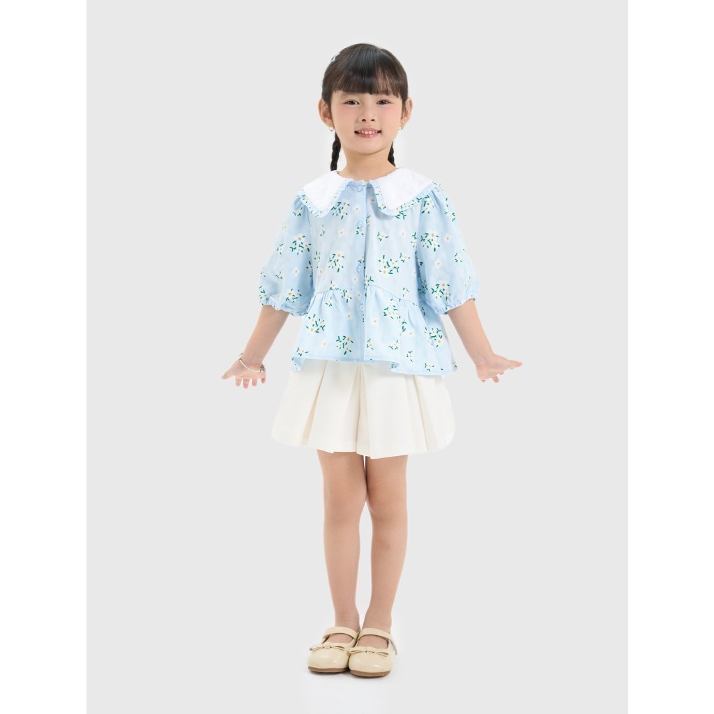 Áo kiểu bé gái CANIFA bản bèo cổ mềm mại in hoạ tiết 1TO25C001