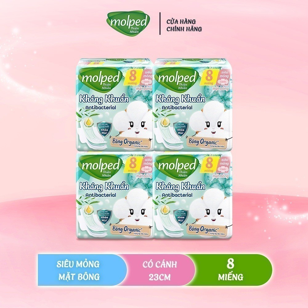 Ảnh Combo 4 Gói Băng vệ sinh Molped thiên nhiên Kháng Khuẩn Siêu mỏng có cánh 23cm (GÓI 8 MIẾNG) 1