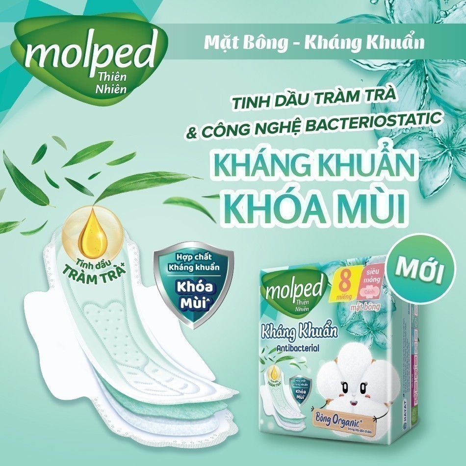 Ảnh Combo 8 Gói Băng vệ sinh Molped thiên nhiên Kháng khuẩn Siêu mỏng có cánh 23cm (GÓI 8 MIẾNG) 2