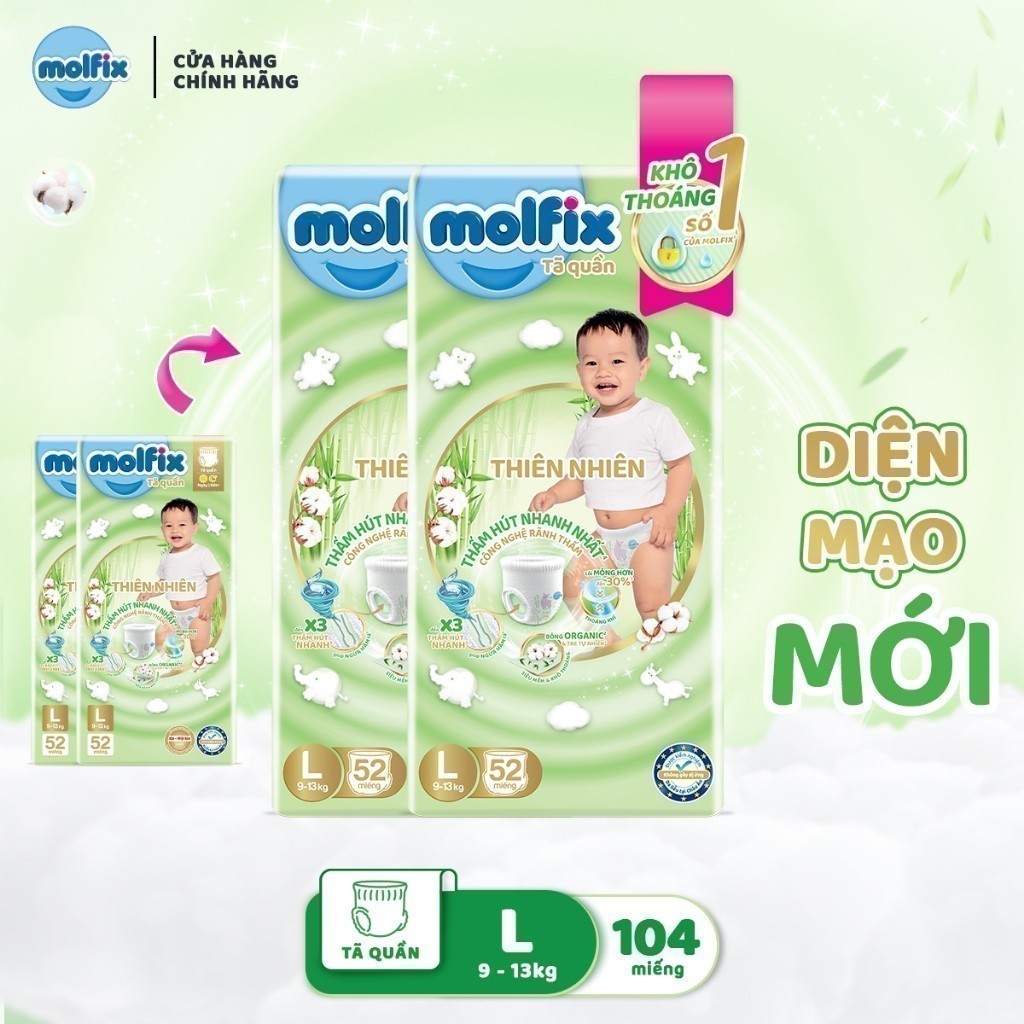 Ảnh Mega Jumbo - Combo 2 Tã/bỉm quần MOLFIX Thiên nhiên Super Jumbo M56/L52/XL46/XXL84 2