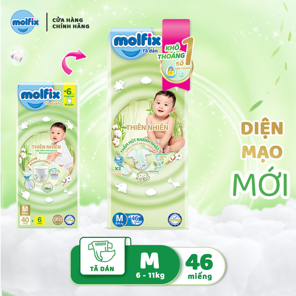 Ảnh Tã/bỉm dán Molfix Thiên nhiên Jumbo M (6kg 11kg) Gói 46 miếng 2