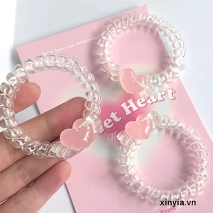 🌺xinyia🌺Dây Cột Tóc Trong Suốt Họa Tiết Trái Tim Nhỏ Xinh Cho Nữ