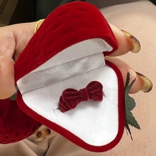 🌺xinyia🌺Hộp Đựng Nhẫn Hình Nơ Đỏ Dâu Tây Đáng Yêu Kiểu Hàn Quốc