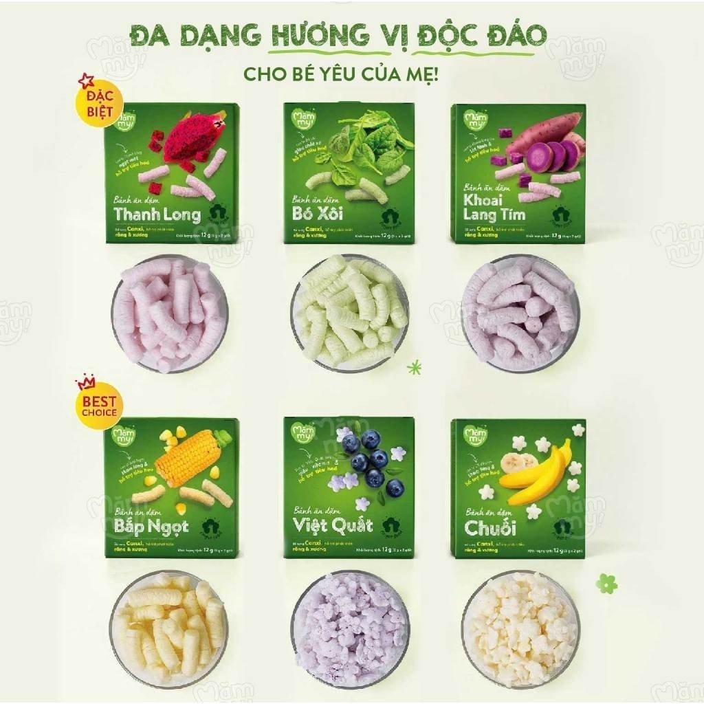 Ảnh Bánh ăn dặm Mămmy làm từ rau củ trái cây tự nhiên bổ sung canxi giúp bé phát triển toàn diện, hộp 12g 1