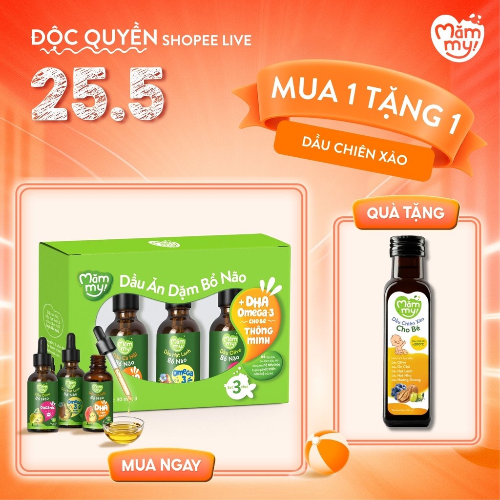 Ảnh Combo 3 dầu ăn dặm bổ não 30ml Mămmy, dầu Olive, dầu cá hồi, dầu hạt lanh bổ não cho bé 6 tháng 1