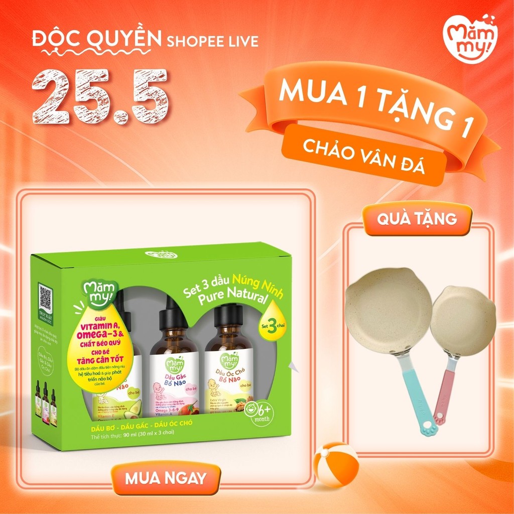 Ảnh Combo 3 dầu ăn dặm núng nính Mămmy gồm dầu bơ, dầu óc chó, dầu gấc giúp bé phát triển toàn diện về trí não, thị lực 1