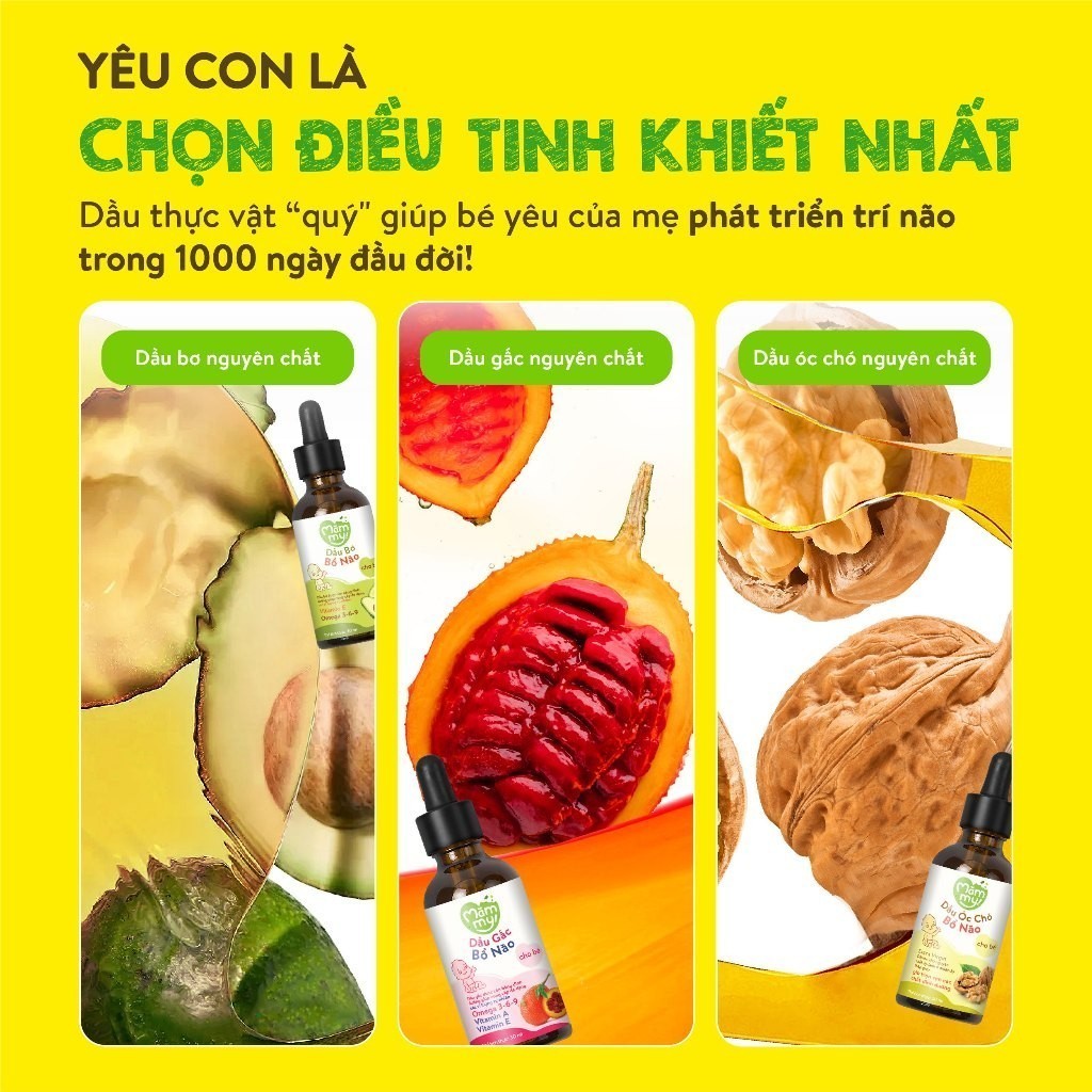 Ảnh Combo 3 dầu ăn dặm núng nính Mămmy gồm dầu bơ, dầu óc chó, dầu gấc giúp bé phát triển toàn diện về trí não, thị lực 4