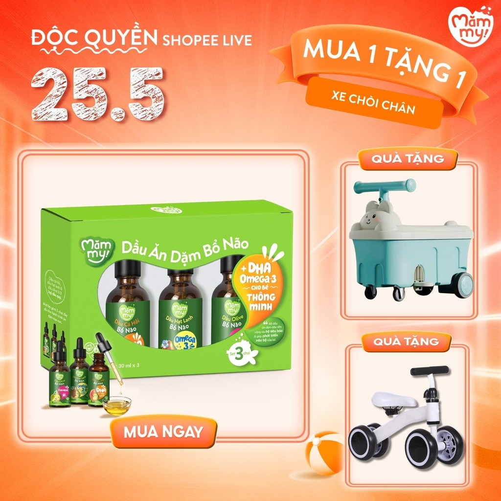 Ảnh Combo 3 dầu ăn dặm bổ não Mămmy 30ml gồm dầu Olive, cá hồi, hạt lanh bổ não cho bé 6 tháng tuổi 1