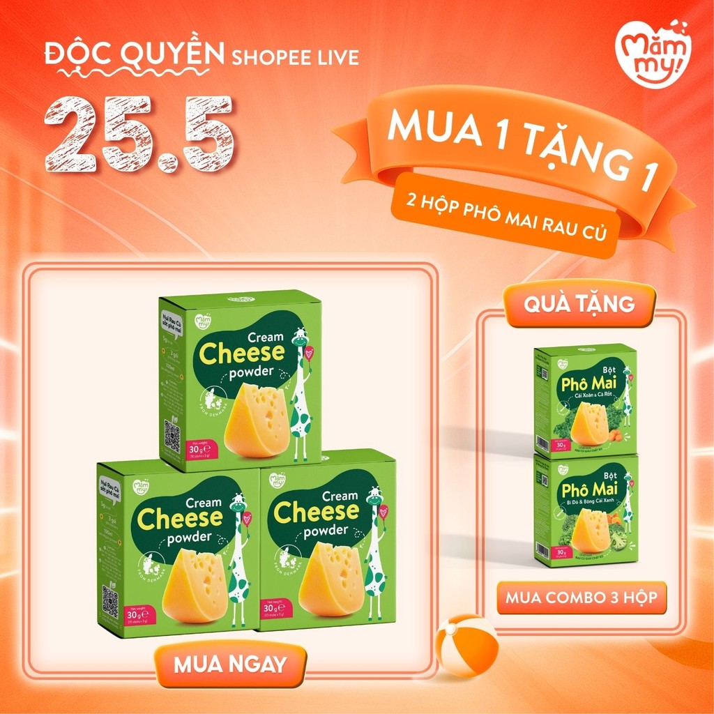 Ảnh Phô mai tách muối Mămmy dạng bột rắc cơm, cháo cho bé ăn dặm, hộp 10 ống (3g/ ống) 1