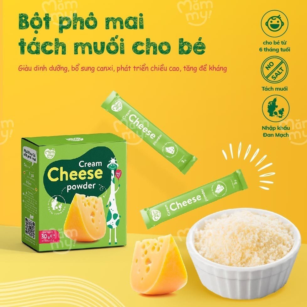 Ảnh Phô mai tách muối Mămmy dạng bột rắc cơm, cháo cho bé ăn dặm, hộp 10 ống (3g/ ống) 2