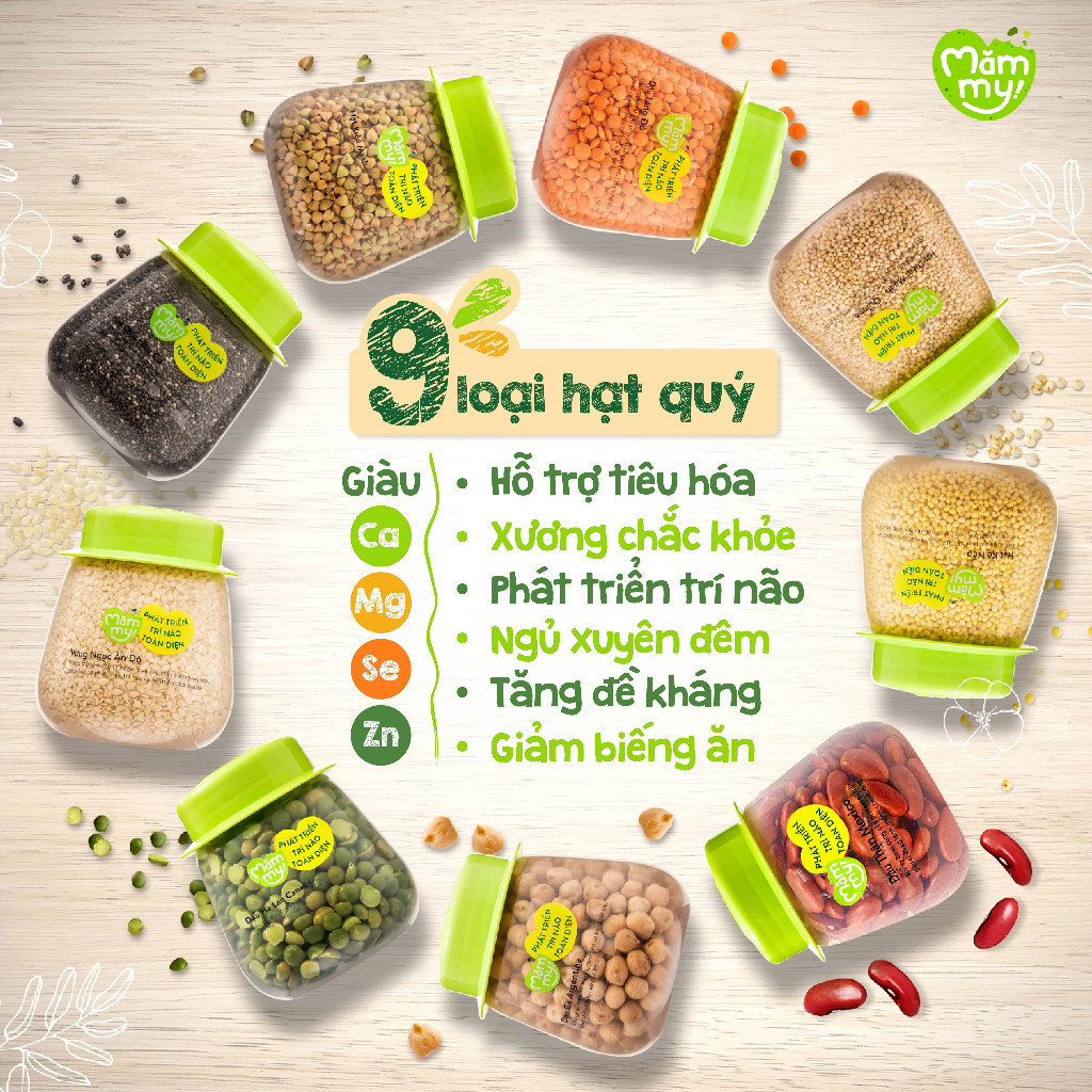 Ảnh Tổng hợp hạt ăn dặm hữu cơ Mămmy loại 1 cho bé gồm hạt đậu lăng, đậu gà, diêm mạch, kiều mạch, kê nếp, yến mạch... 4