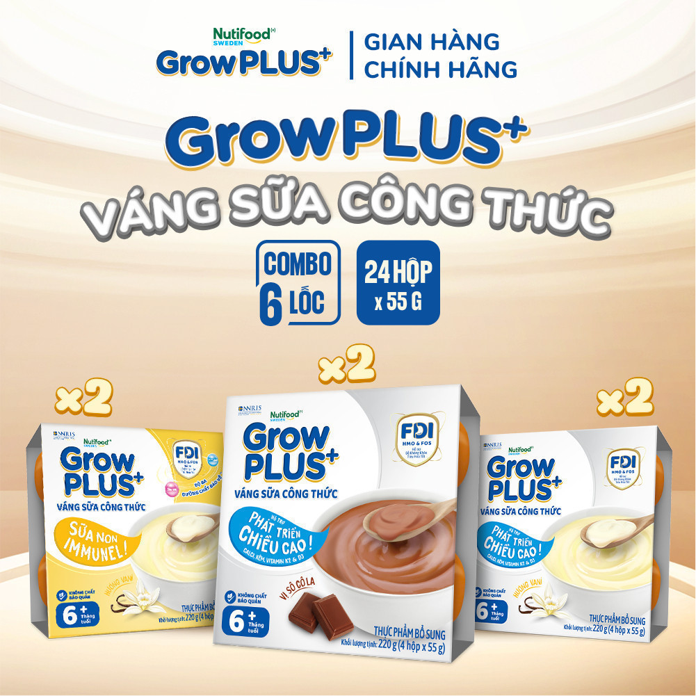 Combo 6 lốc GrowPLUS+ Váng sữa công thức Sữa non Immunel Hỗ trợ tăng đề kháng (55g x 24 hộp)