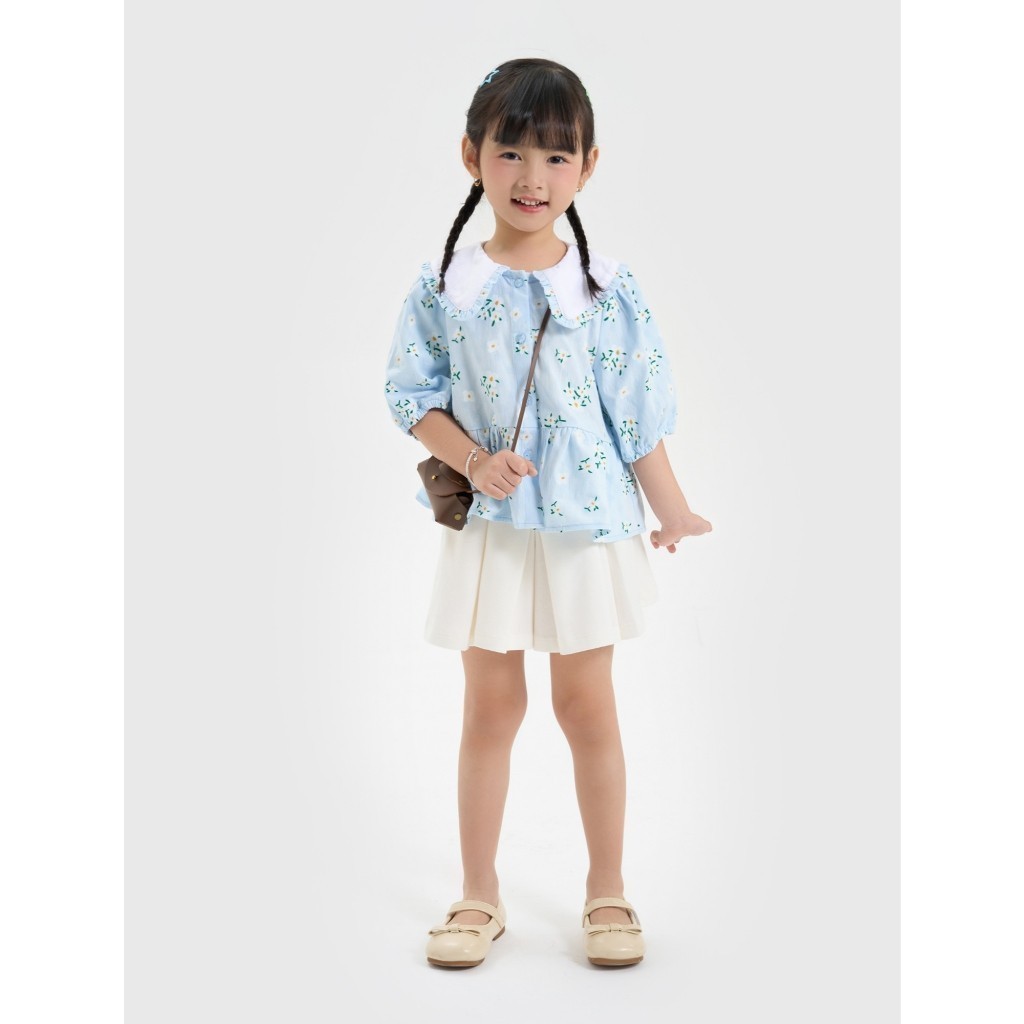 Áo kiểu bé gái CANIFA bản bèo cổ mềm mại in hoạ tiết 1TO25C001
