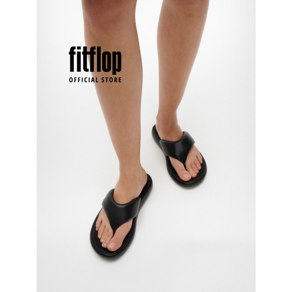 Dép Xăng Đan Nữ FitFlop iQUSHION D-Luxe Da Đệm Có Đai Xỏ Ngón - Black - FOT - JB6-090