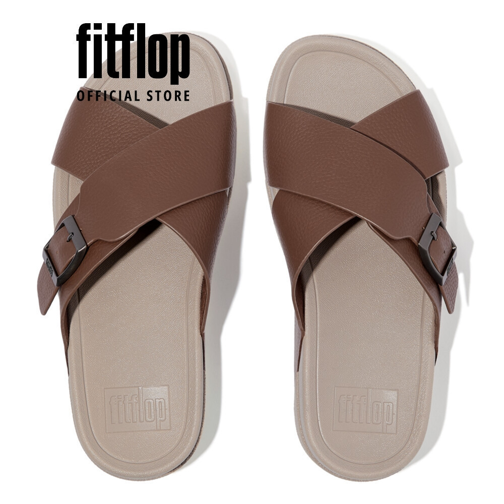 Dép Xăng Đan Nam FitFlop Da Xước SURFER Khóa Chéo - Brown - FOT - JI2-C74