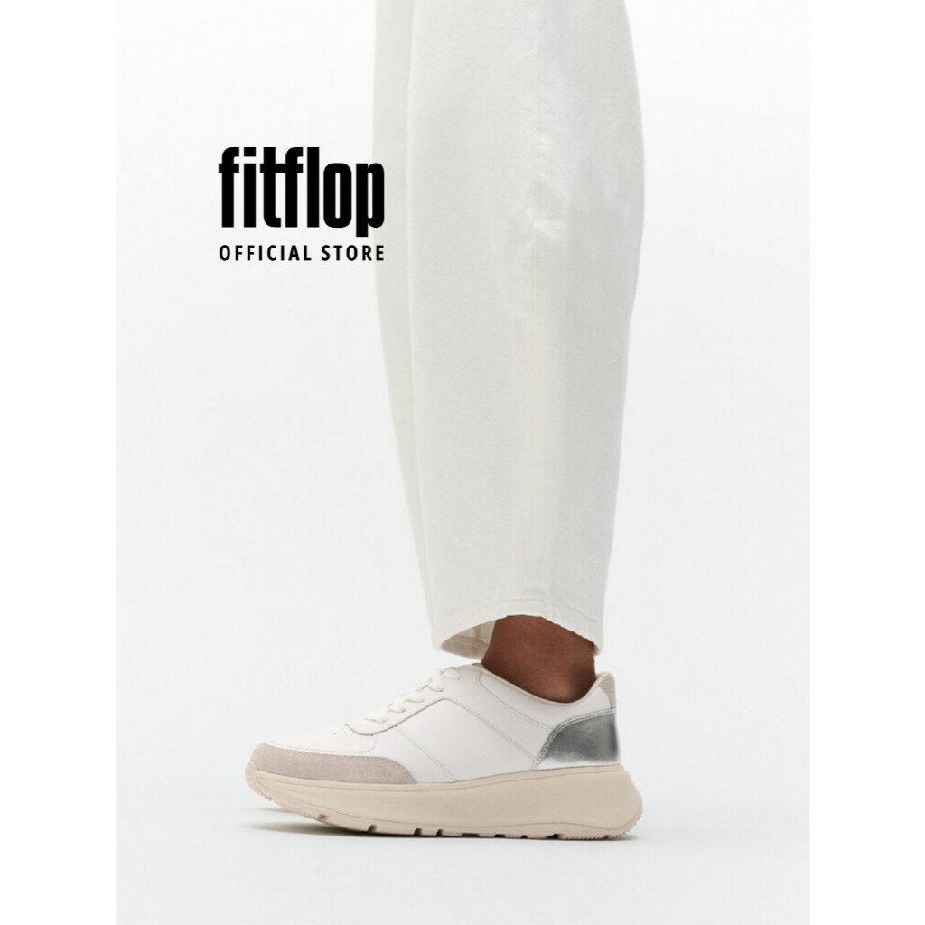 Giày Thể Thao Nữ FitFlop F-MODE Da/Lụa/Kim Loại Đế Cao - Wht/Silver - FOT - IY4-610