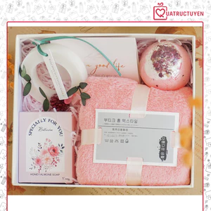 Set Quà tặng Luvgift Gift of care luv336 - Set quà tặng Bạn Gái Khăn lau, Xà bông ,Sáp thơm, Bath bomb, Thiệp chúc mừng