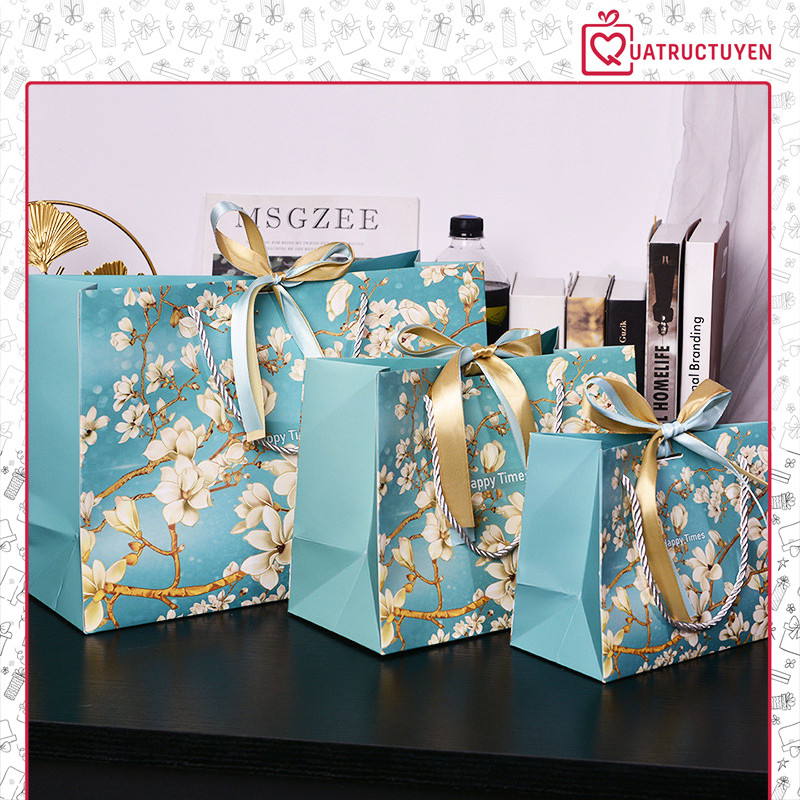 [Combo 2]Túi quà tặng hình hoa hạnh nhân TU32 - Túi giấy đựng quà tặng các dịp lễ ( kèm nơ trang trí )