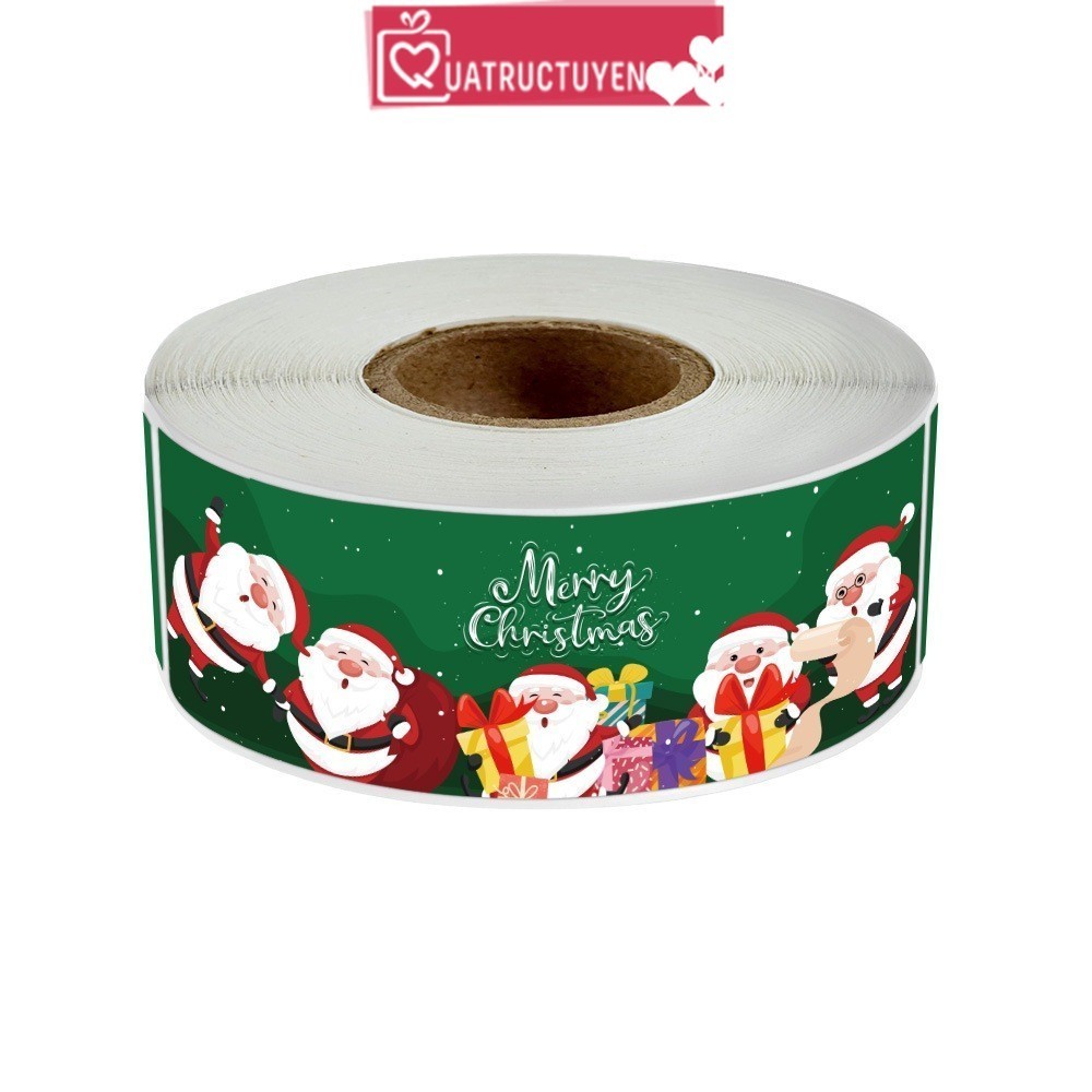 Cuộn 120 sticker Noel hình chữ nhật Decal tem dán bao bì quà tặng trang trí Giáng sinh đẹp mắt TE16