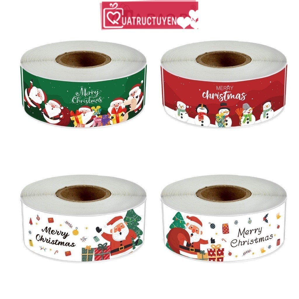 Cuộn 120 sticker Noel hình chữ nhật Decal tem dán bao bì quà tặng trang trí Giáng sinh đẹp mắt TE16