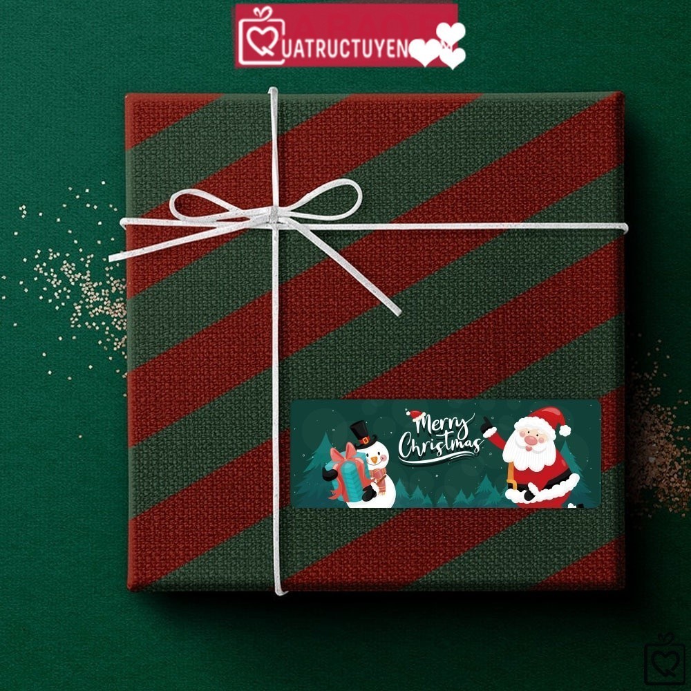 Cuộn 120 sticker Noel hình chữ nhật Decal tem dán bao bì quà tặng trang trí Giáng sinh đẹp mắt TE16
