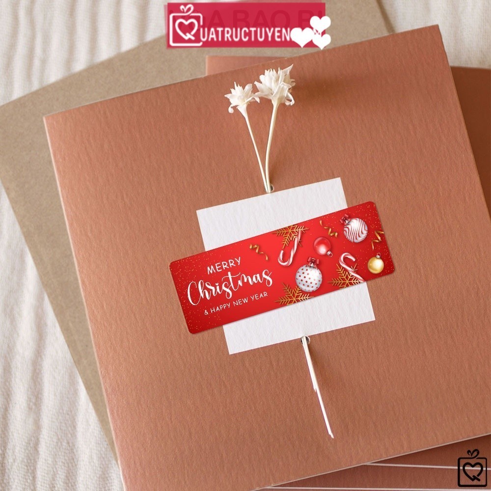 Cuộn 120 sticker Noel hình chữ nhật Decal tem dán bao bì quà tặng trang trí Giáng sinh đẹp mắt TE16