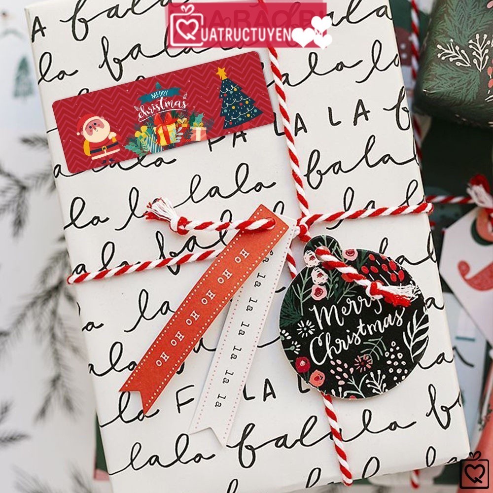 Cuộn 120 sticker Noel hình chữ nhật Decal tem dán bao bì quà tặng trang trí Giáng sinh đẹp mắt TE16
