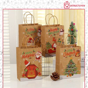 Túi giấy Noel TU12 túi quà tặng Giáng sinh màu kraft cây thông, người tuyết, ông già noel