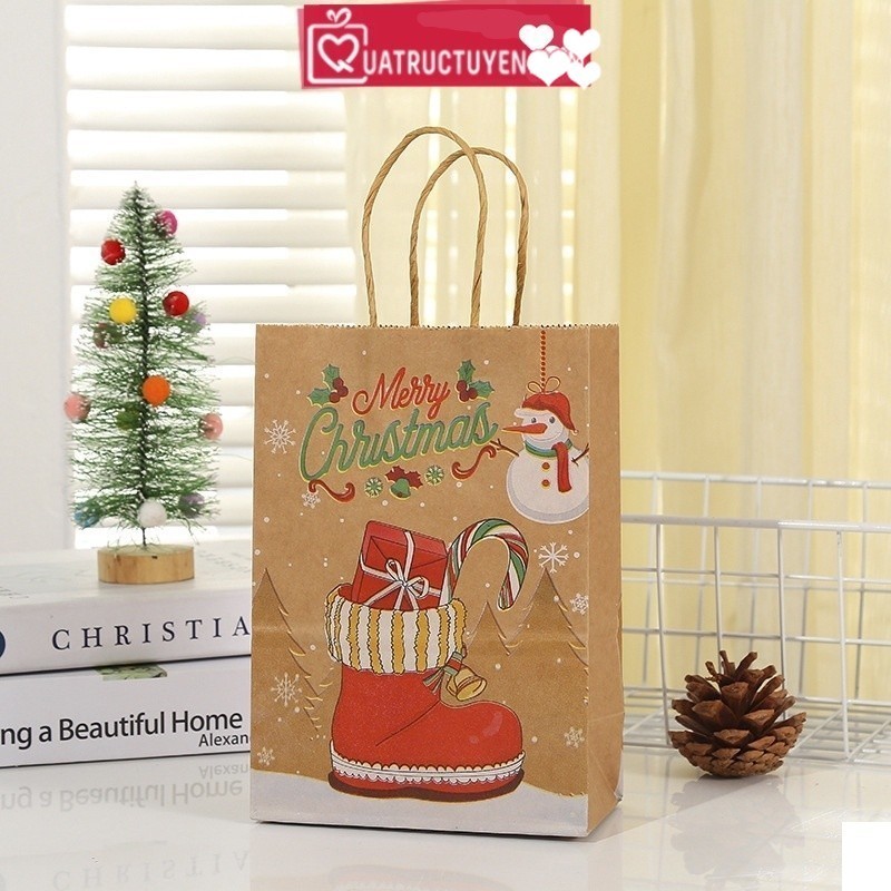 [Combo 3]Túi giấy Noel TU12 túi quà tặng Giáng sinh màu kraft cây thông, người tuyết, ông già noel