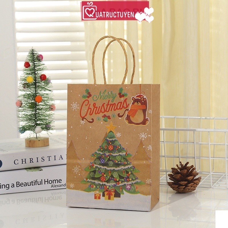 [Combo 3]Túi giấy Noel TU12 túi quà tặng Giáng sinh màu kraft cây thông, người tuyết, ông già noel