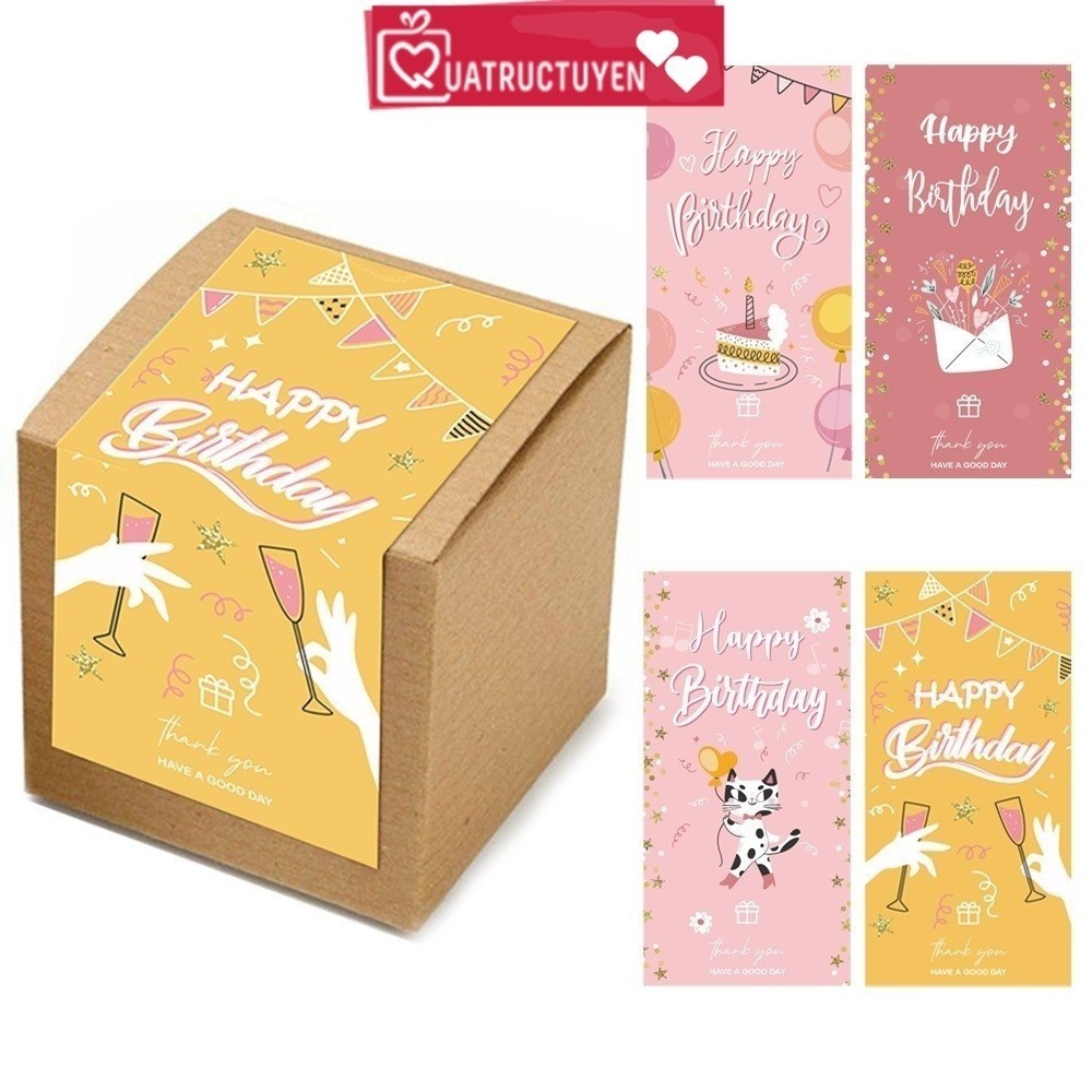 Sticker tem dán nắp hộp quà sinh nhật TE15, Tập 50 decal Happy birthday trang trí hộp quà bao bì