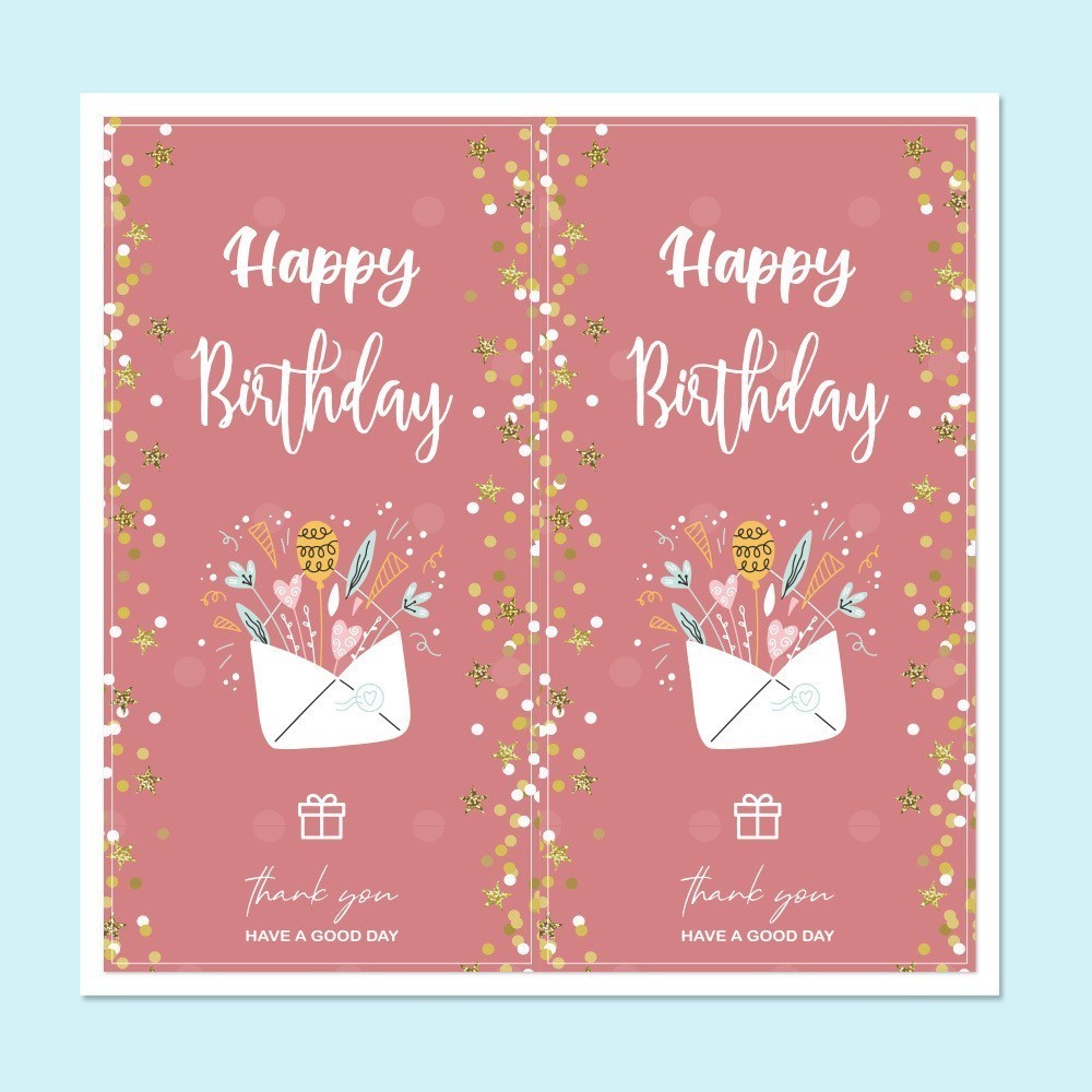 Sticker tem dán nắp hộp quà sinh nhật TE15, Tập 50 decal Happy birthday trang trí hộp quà bao bì