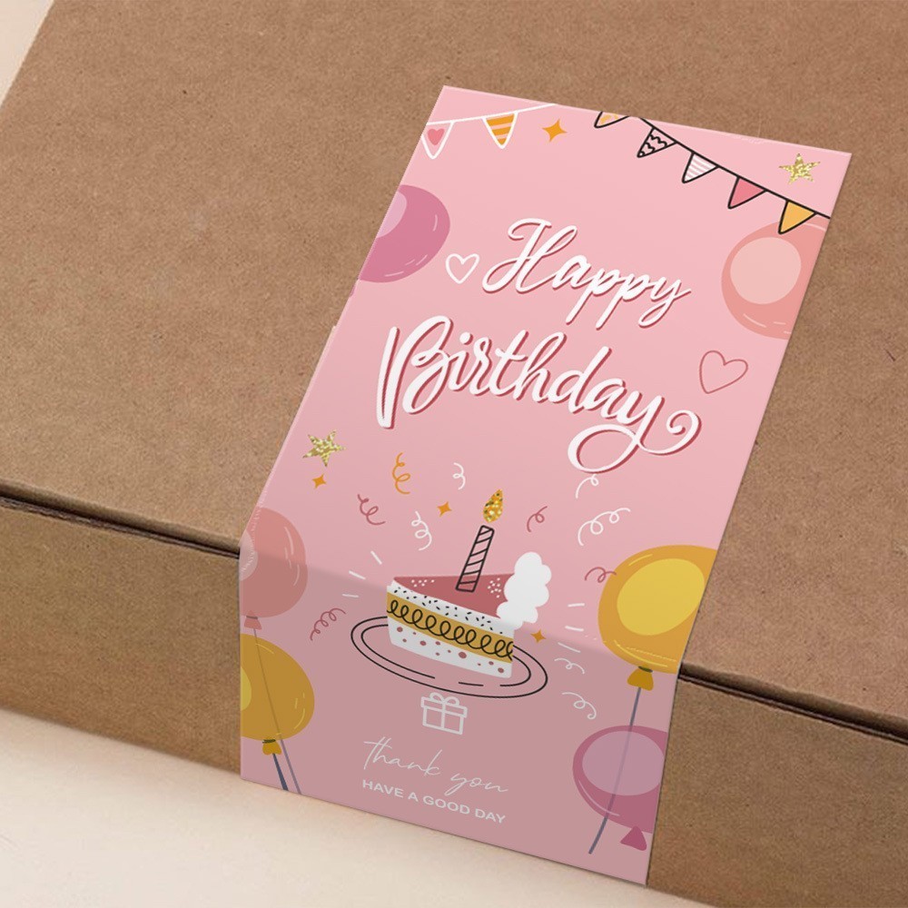 Sticker tem dán nắp hộp quà sinh nhật TE15, Tập 50 decal Happy birthday trang trí hộp quà bao bì