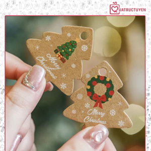 50 Tag giấy treo hộp quà, cây thông giáng sinh TE64 TE32, thẻ trang trí noel hoạ tiết ông già noel