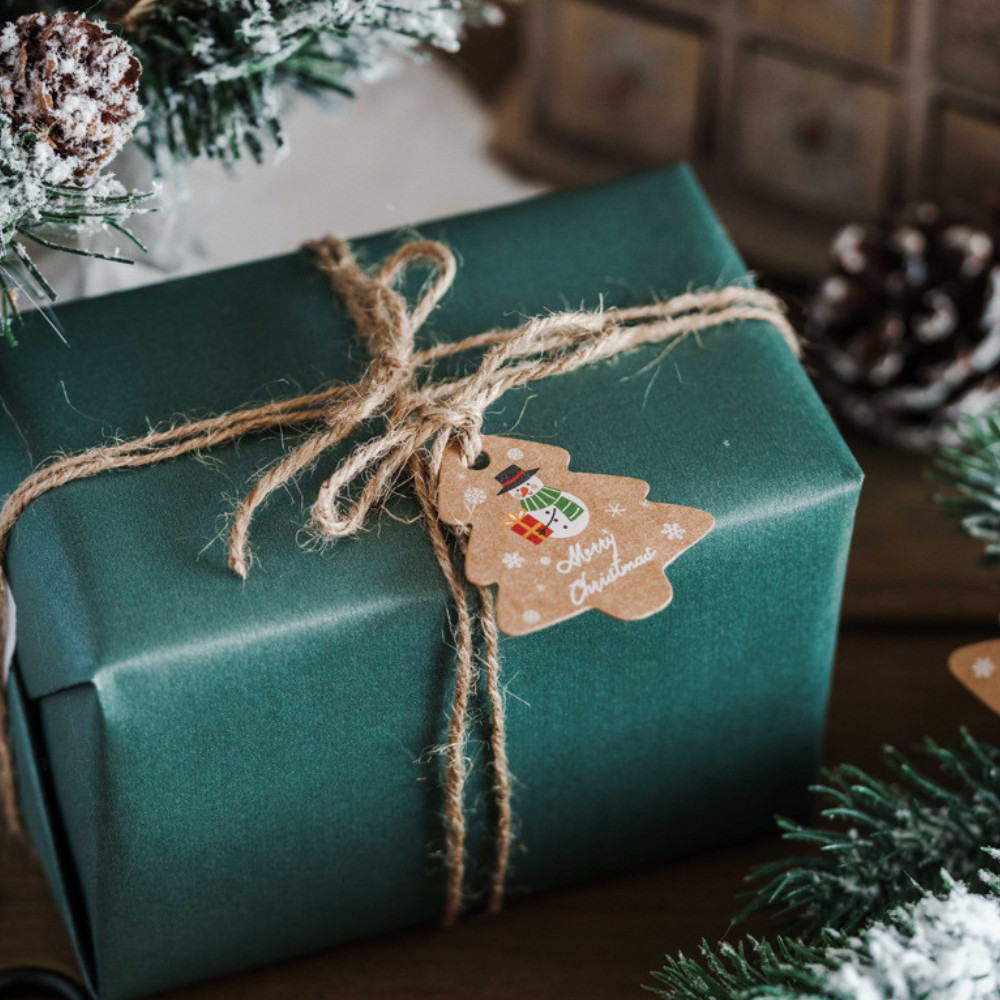 50 Tag giấy treo hộp quà, cây thông giáng sinh TE64 TE32, thẻ trang trí noel hoạ tiết ông già noel