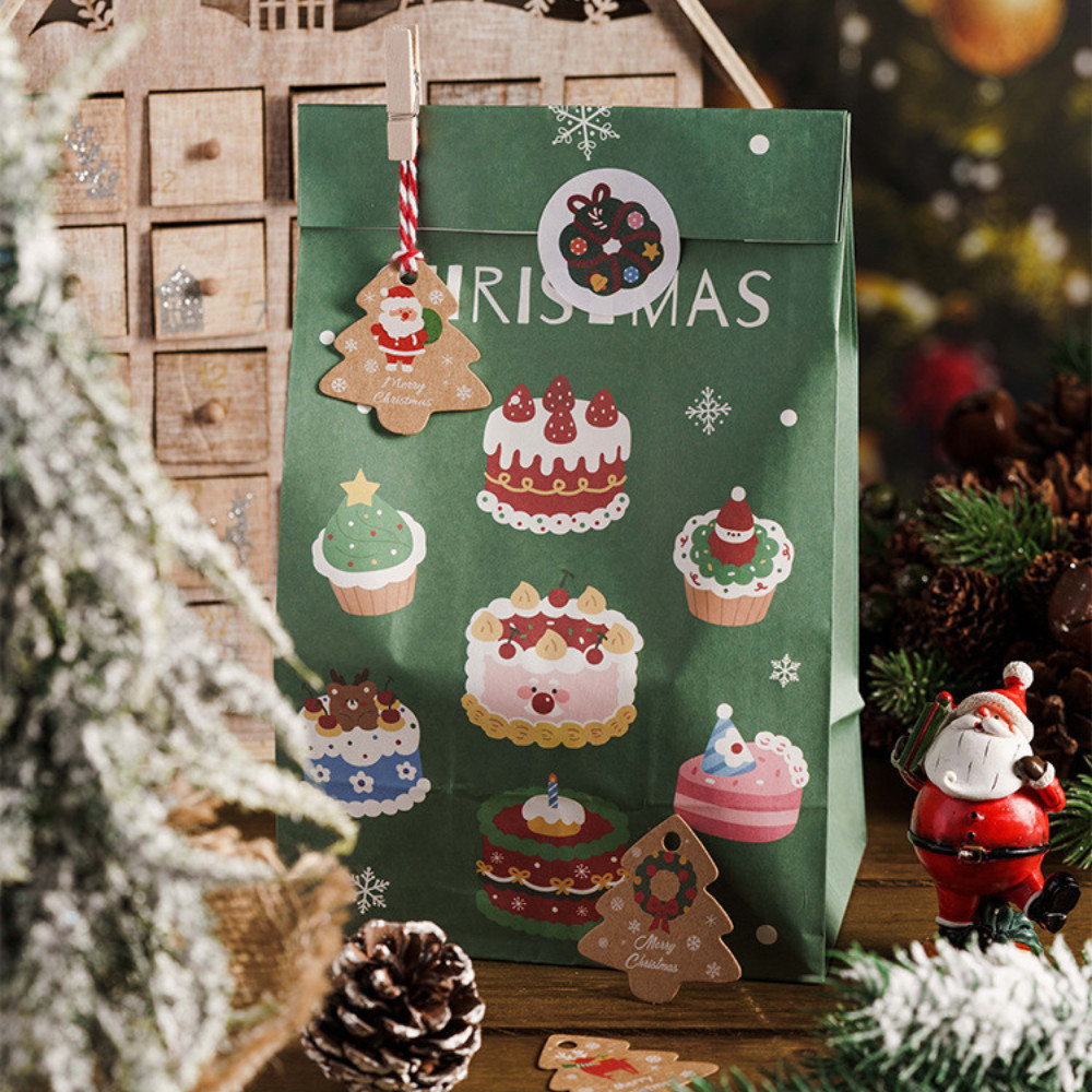 50 Tag giấy treo hộp quà, cây thông giáng sinh TE64 TE32, thẻ trang trí noel hoạ tiết ông già noel