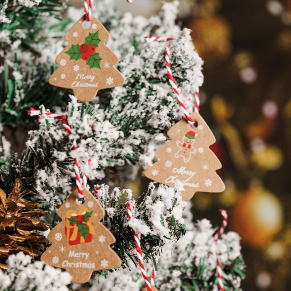 50 Tag giấy treo hộp quà, cây thông giáng sinh TE64 TE32, thẻ trang trí noel hoạ tiết ông già noel