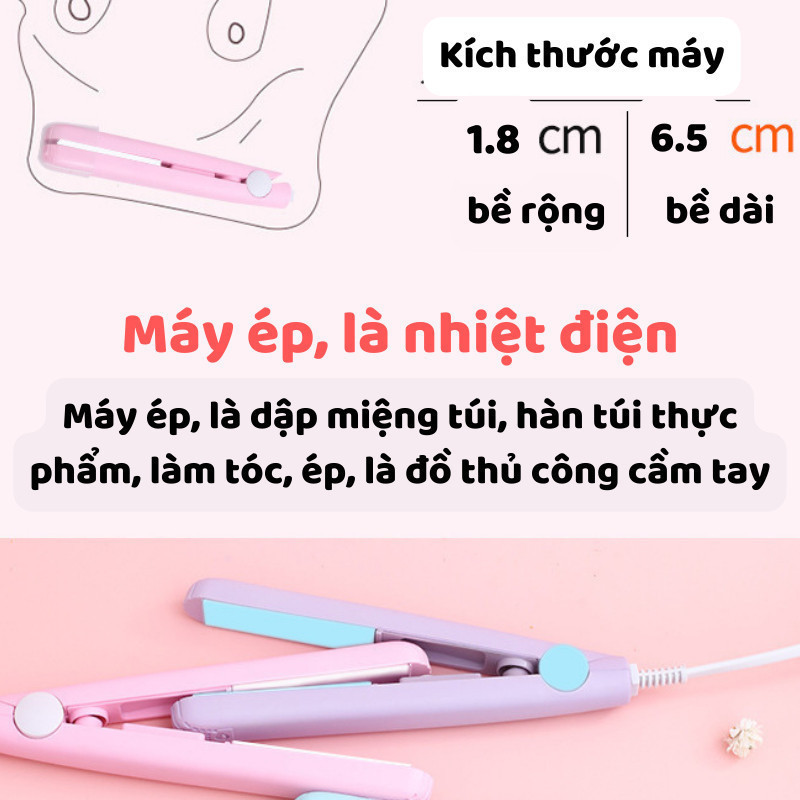 Máy ép nhiệt cầm tay, máy là dập phồng tóc, hàn miệng túi đựng đồ thủ công, handmade