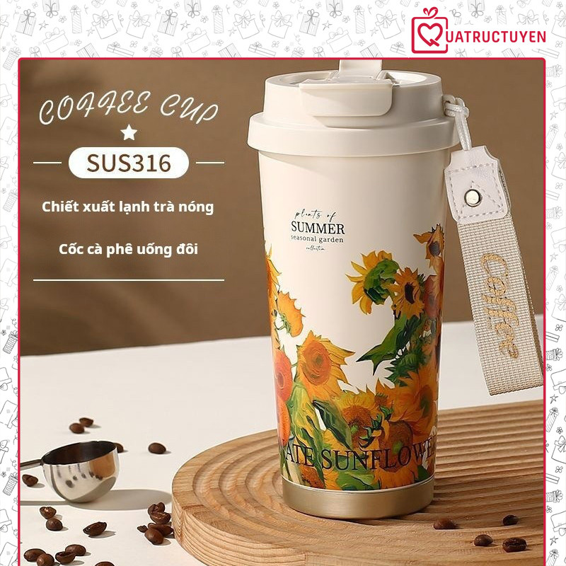 Quà 8/3 Cốc giữ nhiệt inox 316 dung tích 530ml Seasonal garden Bính nước cầm tay họa tiết hoa